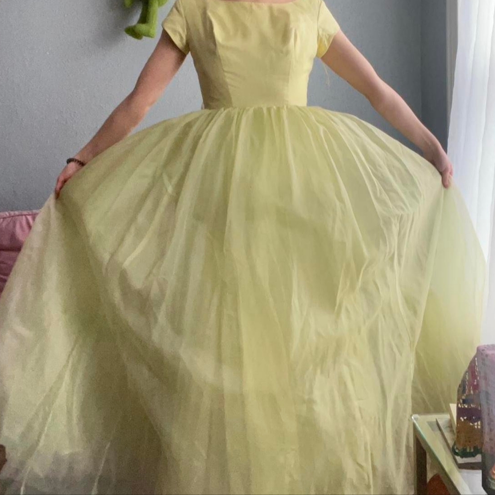American Vintage Lime Princess Tulle Green A-Line Evening Gown Dress 50s 40s XS